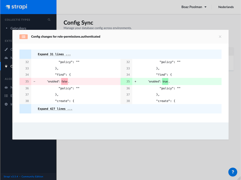 Strapi config-sync changes